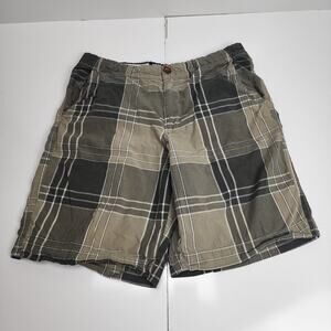 American Eagle Outfitters Plaid Army Tan Bermuda Shorts w/ Pockets Men's Size 32